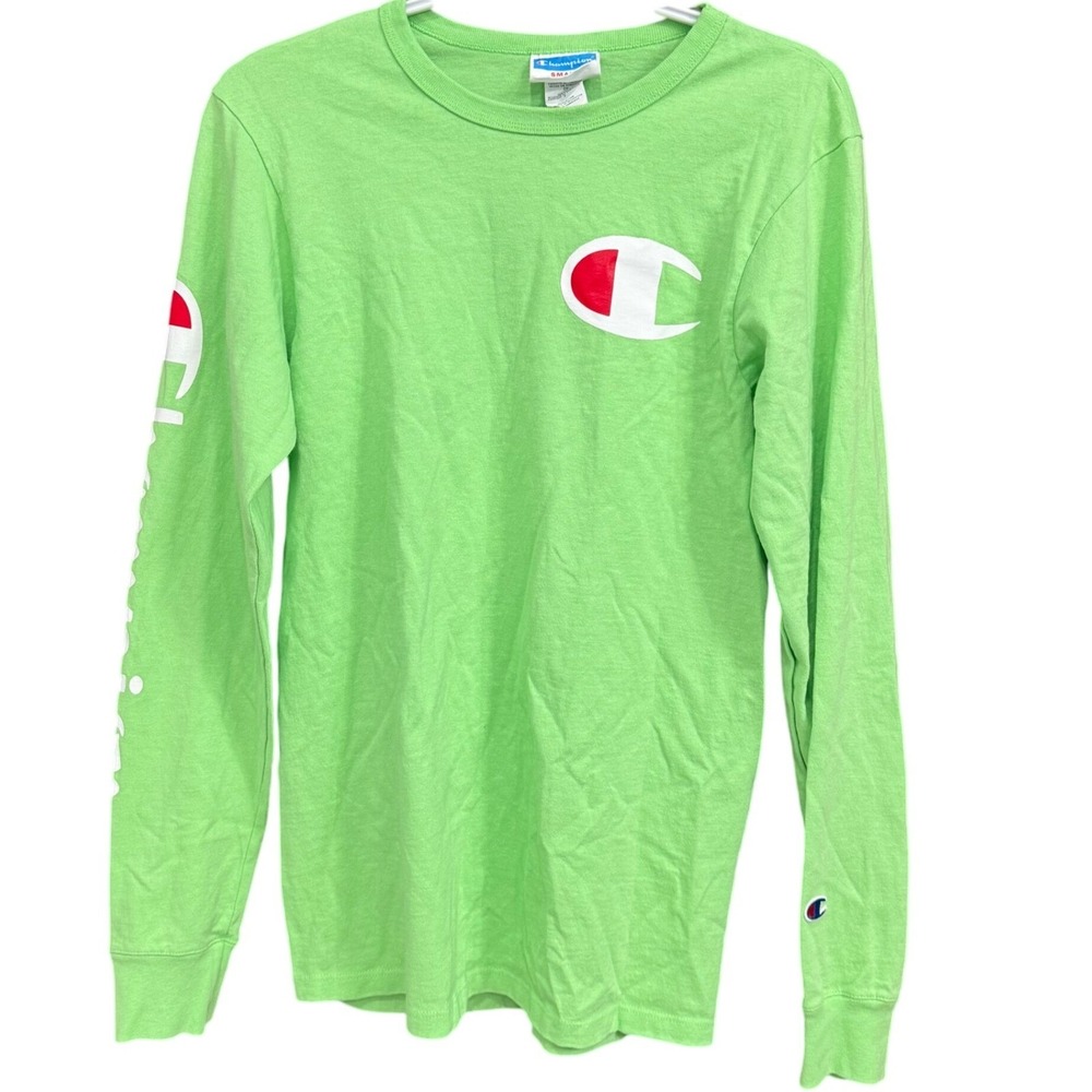Champion Long Sleeve T-Shirt Small‎ Green Graphic Logo Activewear